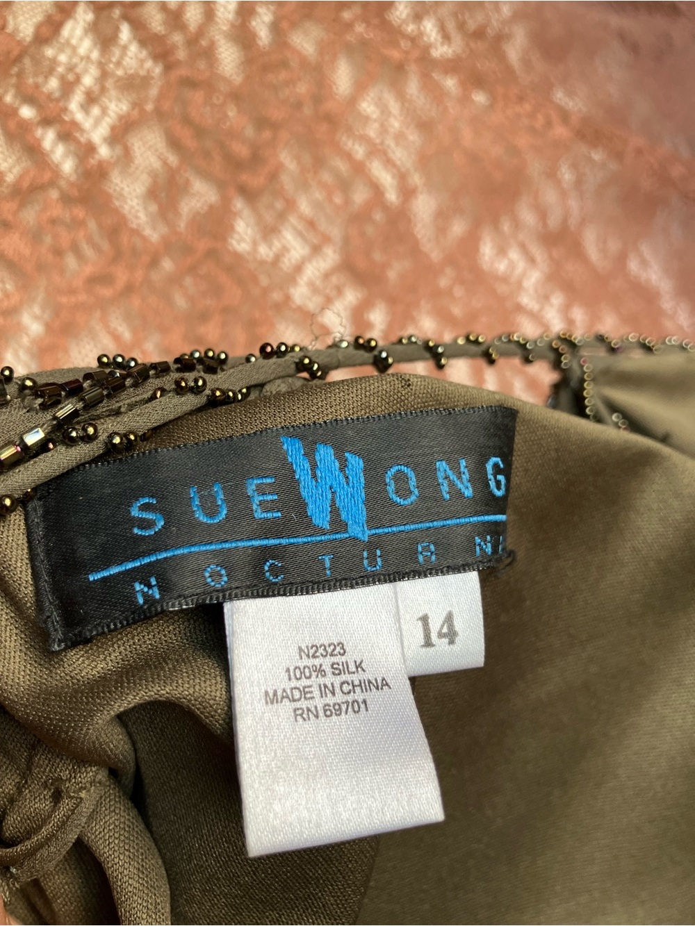 Sue Wong Olive Green Beaded Cowl Neck Camisole - Picture 8 of 16